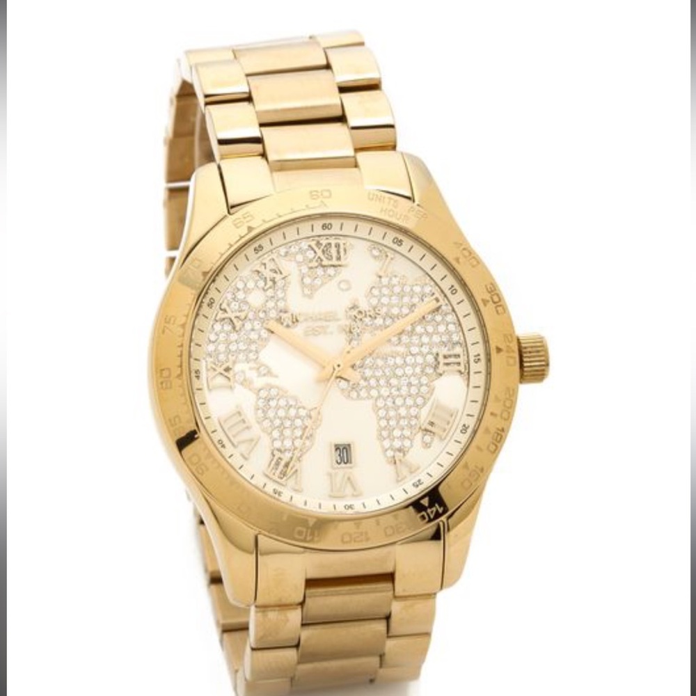 Michael Kors gold world map watch